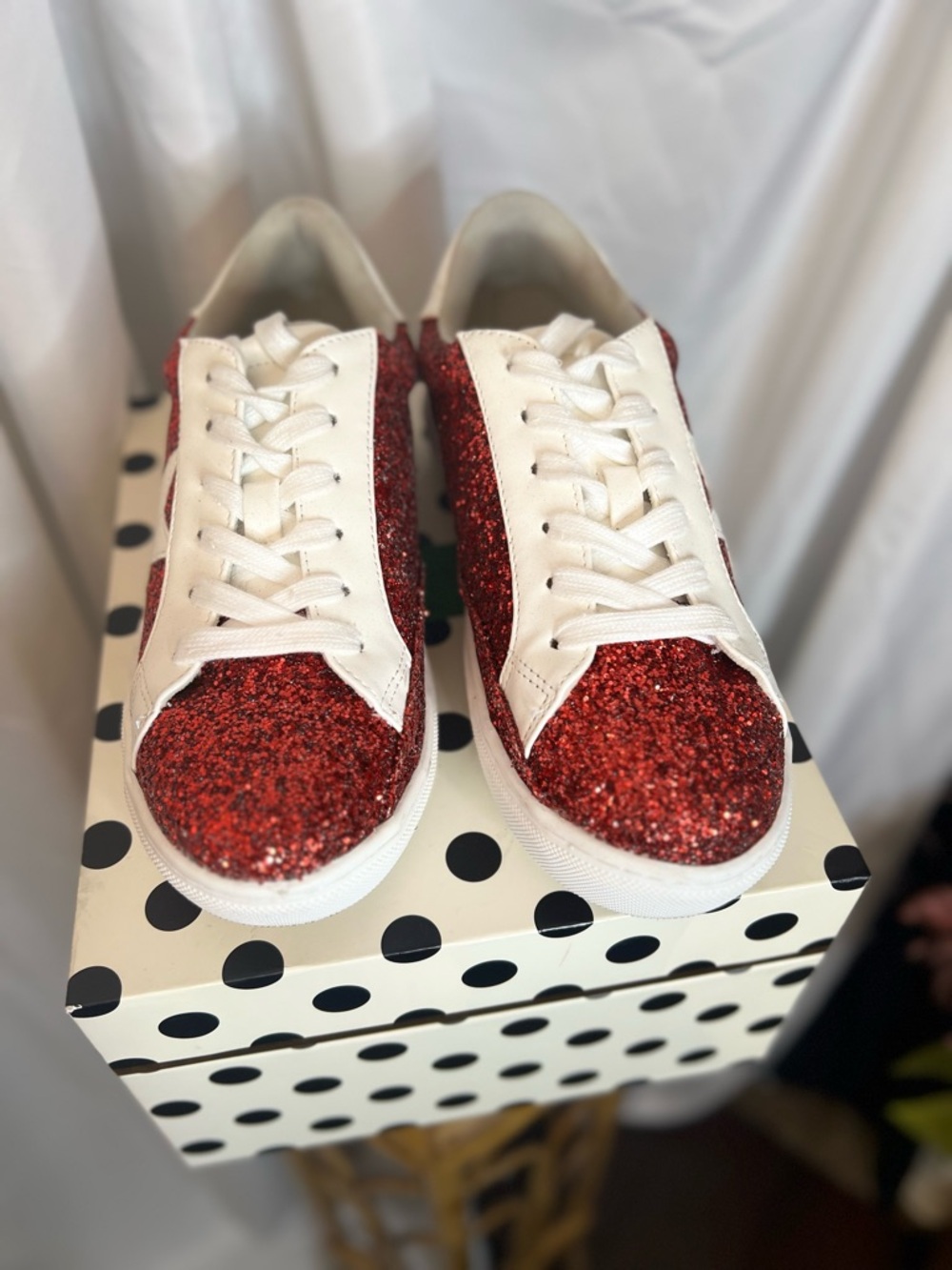 Party City Women's Red Glitter Sneakers with White Accents - Picture 3 of 9